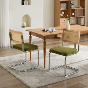 TIRAMISUBEST Mid Century Modern Dining Chairs Set of 2, Velvet Accent Chairs with Rattan Back & Stainless Chrome Base - 1 of 4