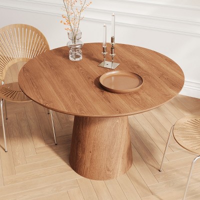 Modern 43" Round Wooden Dining Table,Dining Table With MDF Tabletop,Natural Solid Wood Small Space Living Room Dining Table-Cuddlewood