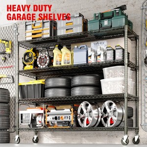 Heavy Duty 4/5-Tier Storage Shelves with Wheels & Feet,Metal Garage Shelving with Adjustable Shelf Shelving for Pantry Kitchen Home Commercial Use - 1 of 4