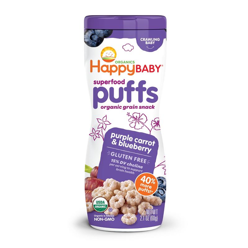 HappyBaby Purple Carrot &#38; Blueberry Superfood Baby Puffs - 2.1oz, 1 of 5