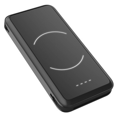 myCharge Power Pad + Cables 10000 mAh/12W Wireless Charger + USB-C Port Power Bank - Black