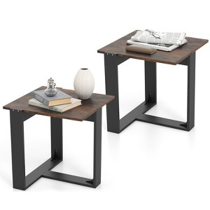 Costway Set of 2 End Tables Industrial Sofa Side Tables w/Metal Frame for Small Space - 1 of 4