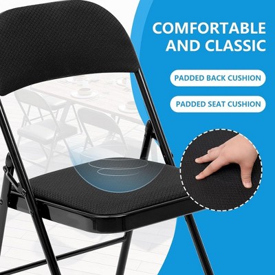 6-Pack Black Fabric Padded Folding Chairs with Iron Frame