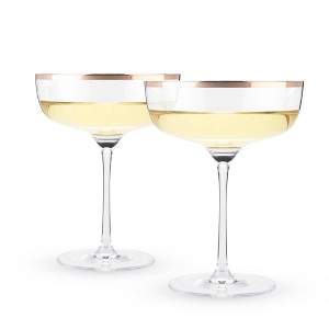 Twine Copper Rim Crystal Coupe Glasses, Electroplated Copper Rim - Set of 2, 10oz - 1 of 4