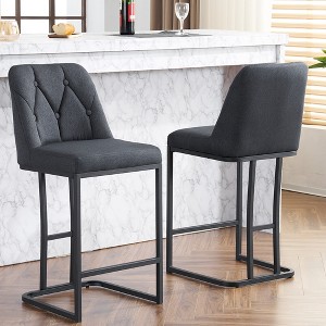 2PCS Fabric Upholstered Button-Tufted Back Counter Height Bar Stools with Padded Seat and Metal Frame for Kitchen - 1 of 4