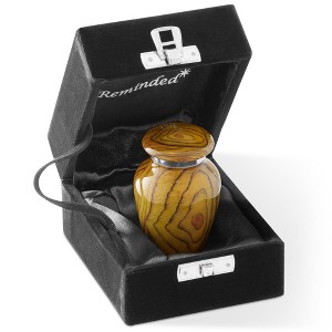 Reminded Adult Cremation Memorial Urn for Human Ashes, Wood Grain Brass Funeral Urn with Velvet Bag - 1 of 4