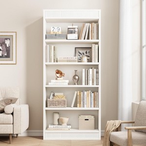 TackView Farmhouse 5-Tier Tall Bookcase with Display Rack & Fluted Design - Rustic Wood Bookshelf for Office or Library - 1 of 4