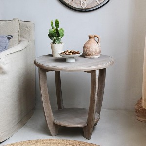COZAYH Rustic Farmhouse Wooden End Table, Round Accent Furniture for Home Living Rooms with Storage Shelf, Vintage Grey Finish - 1 of 4