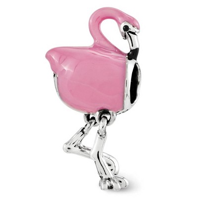 Black Bow Jewelry Sterling Silver Pink Enamel Flamingo Dangle Bead Charm