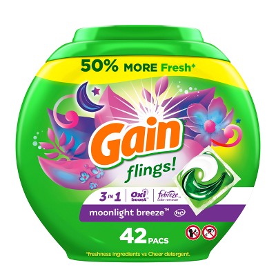 Gain Flings Moonlight Breeze HE Compatible Liquid Laundry Detergent Soap Pacs