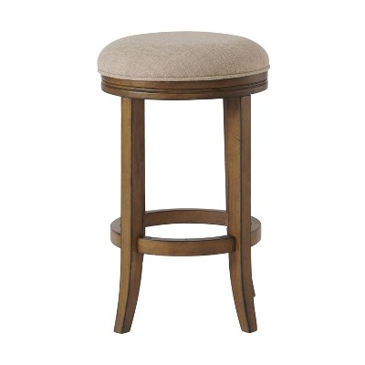 Natick Brown Rubberwood Counter Height Stool with Upholstered Seat