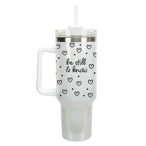 Elanze Designs Be Still & Know Hearts Polka Dots 40 oz. Stainless Steel, Large Water Bottle Coffee Mug, Spill & Leak Resistant, Thermal Travel Tumbler - 1 of 1