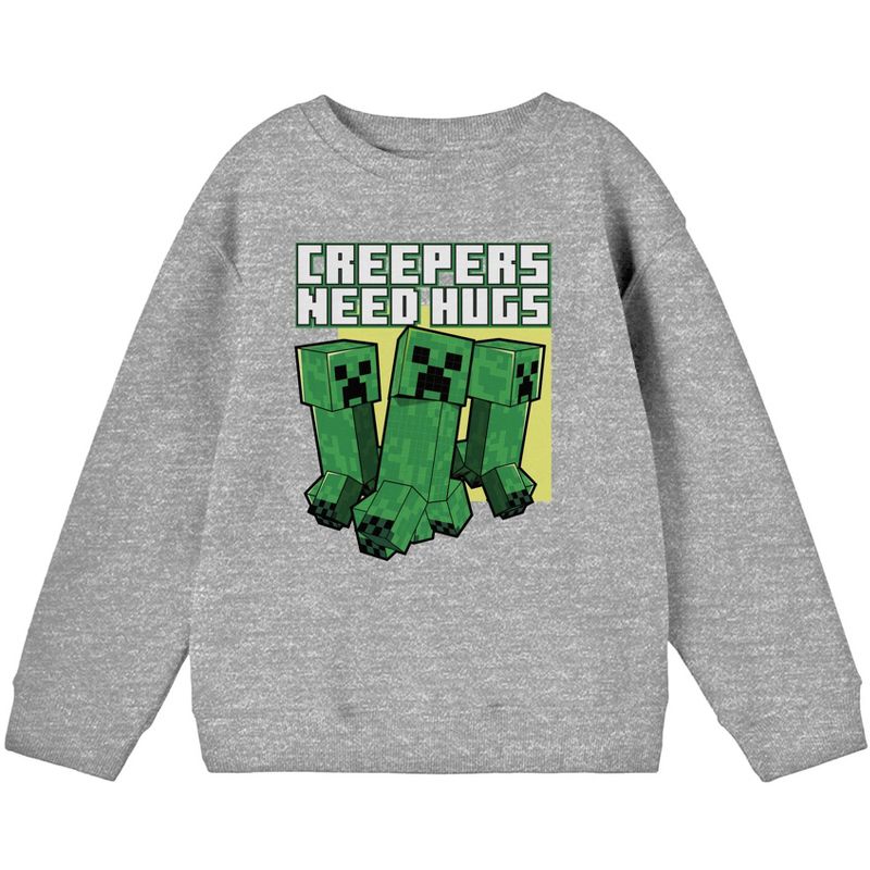 Minecraft Creepers Need Hugs Youth Athletic Heather Long Sleeve Sweatshirt, 1 of 3