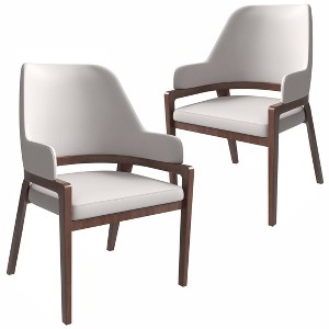 LeisureMod Ethora Wooden Dining Arm Chair Modern Leather Upholstery - 1 of 4