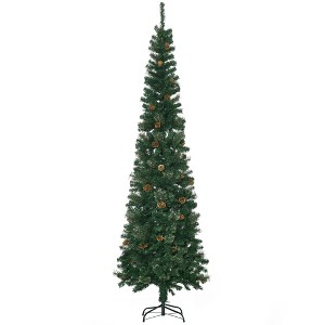 NAYSAYE 7.5 Foot Artificial Pencil Christmas Tree with Pine Cones and Realistic Branches for Holiday Decoration, Green, 22.8"*22.8"*88.5" - 1 of 4