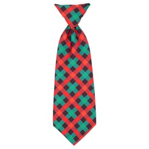 The Worthy Dog Holiday Check Plaid Neck Tie Adjustable Collar Attachment Accessory - 1 of 4
