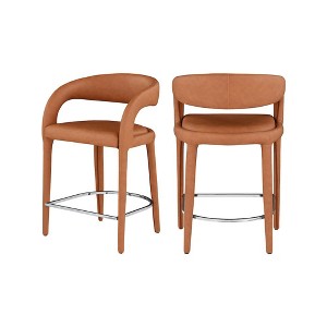 Meridian Furniture,Sylvester Cognac Vegan Leather Stool - 1 of 4