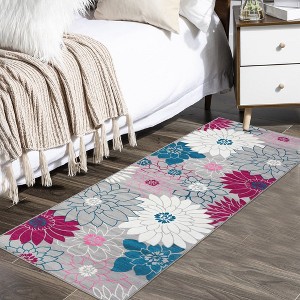 Modern Floral Rug Washable Area Rug Farmhouse Living Room Bedroom Rug Carpet - 1 of 4