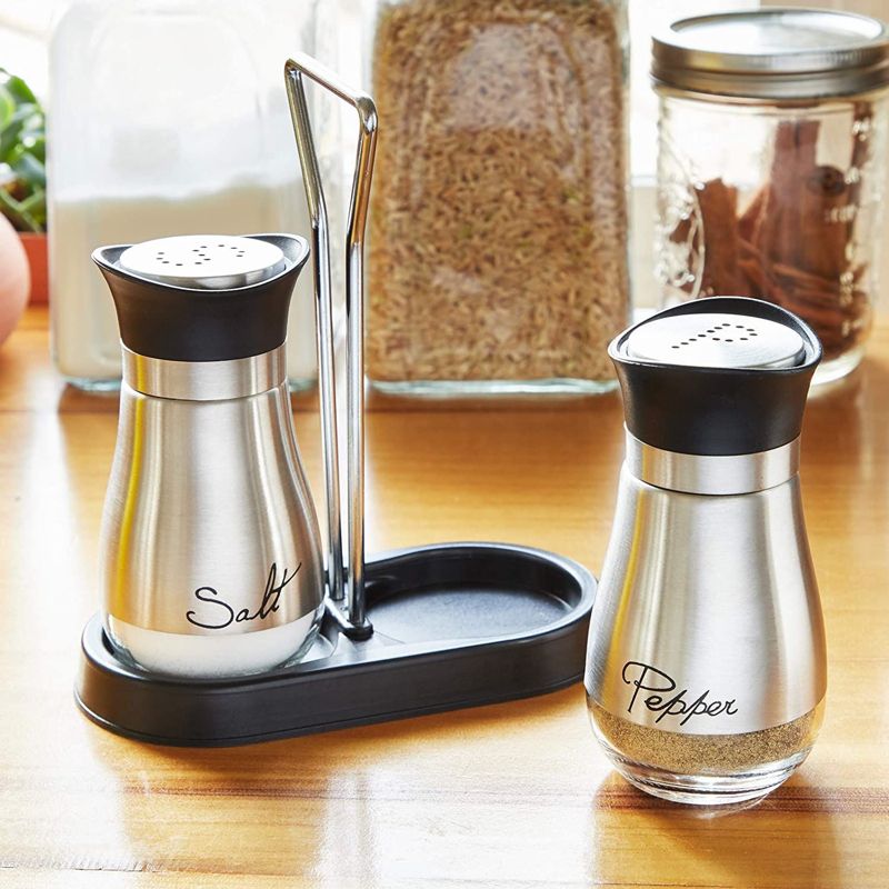 Juvale 2 Pack Salt and Pepper Shakers Refillable Dispenser with Stand, Stainless Steel with Glass Bottom, Silver, 4 Oz, 4 of 11