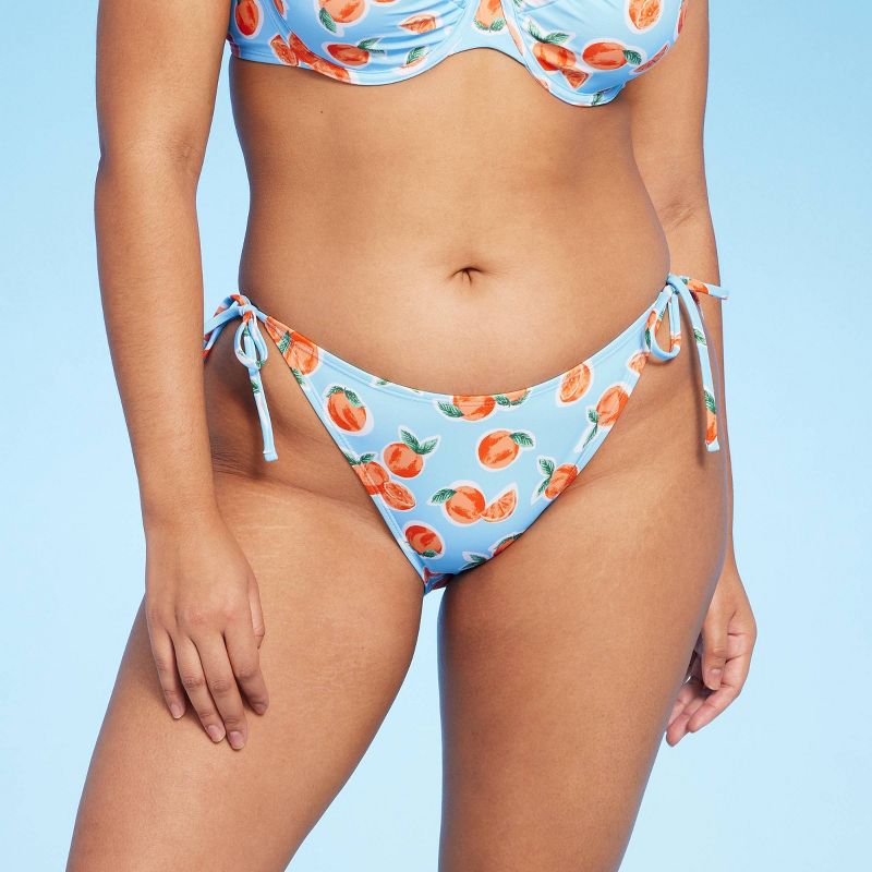 Women's Orange Print Side-Tie Scoop Front Bikini Bottom - Wild Fable™ Blue, 5 of 9