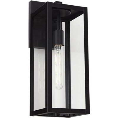 Mystic Black Rectangular Frame Outdoor Wall Light Set with Clear Glass