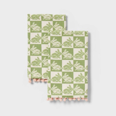 2pk Easter Bunny Check Pink Pom Hand Towel Green - Threshold™