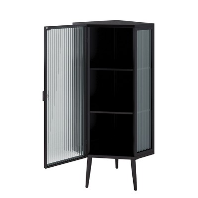 NicBex Bathroom Storage Cabinet,Modern Floor Coner Cabinet with Tempered Glass Door and Shelves for Living Room,Home Office
