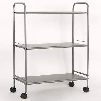3 Shelf Wide Utility Storage Cart Gray - Room Essentials™: Steel Rolling Organizer with Wheels, Multipurpose