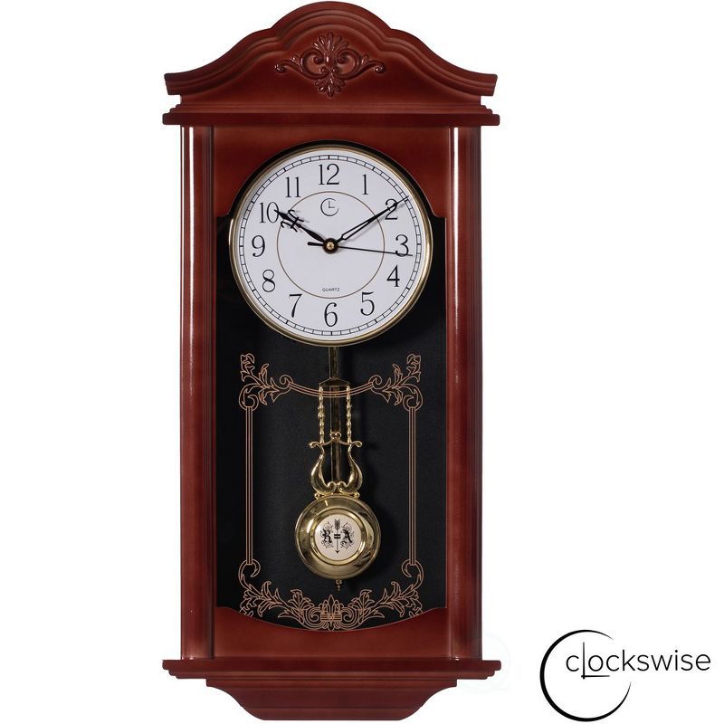 Clockswise Vintage Grandfather Wood-Looking Plastic Pendulum Decorative Battery-Operated Wall Clock, 1 of 9