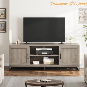 TV Stand for 75inch, Farmhouse Entertainment Center with Sturdy Metal Leg & 2 Open Shelves, Wooden TV & Media Console Cabinet - 1 of 4