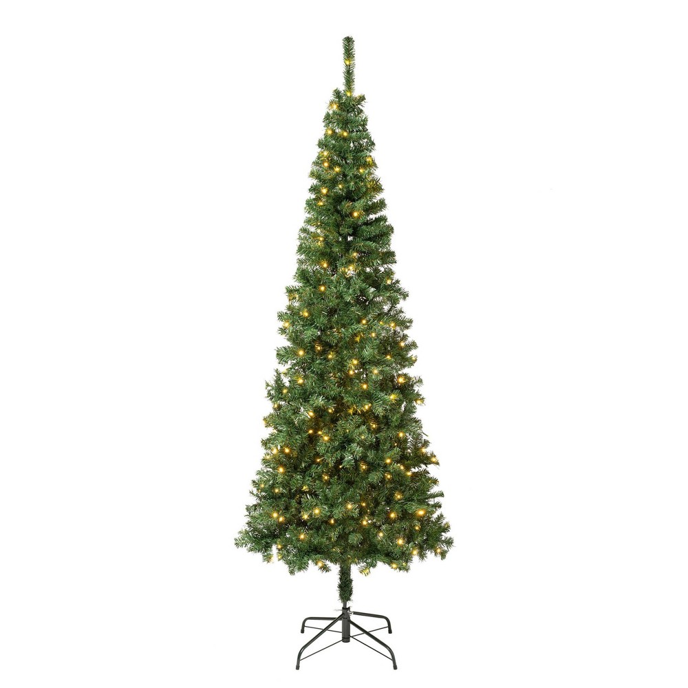 National Tree Company First Traditions 7.5' Pre-Lit 300ct LED Slim Linden Spruce Artificial Christmas Tree Warm White Lights