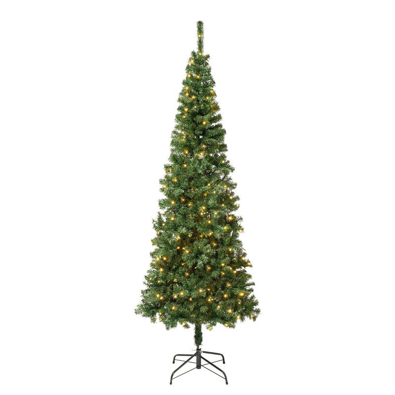 National Tree Company First Traditions Pre-Lit LED Slim Linden Spruce Artificial Christmas Tree Warm White Lights, 1 of 6