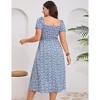 Womens Plus Size Summer Casual Square Neck High Waist Ruffle Floral Wrap Maxi Dress - 3 of 4