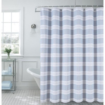 Dainty Home Madison Striped Textured Embroidered Chain Stitch Nautical Fabric Shower Curtain