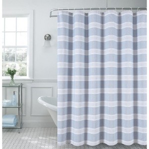 Dainty Home Madison Striped Textured Embroidered Chain Stitch Nautical Fabric Shower Curtain - 1 of 4