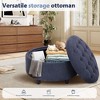 Round Fabric Storage Ottoman with Reversible Tray Lid – 3-in-1 Footrest, Hidden Storage, Small Coffee Table – 25”x25” - 4 of 4