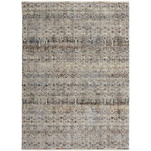 HomeRoots 2' X 3' Gray Ivory And Blue Abstract Distressed Area Rug With Fringe - 1 of 4