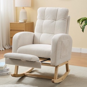 Okak Rocking Accent Chair Armchair with Side Pocket and Upholstered Comfy High Backrest Stripe Glider Chair for Bedroom Lounge Nursery, Cream - 1 of 4
