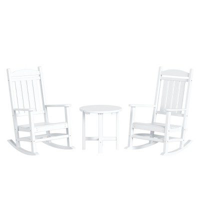 WestinTrends 3 Piece Outdoor Porch Rocking Chairs with Round Side Table Set