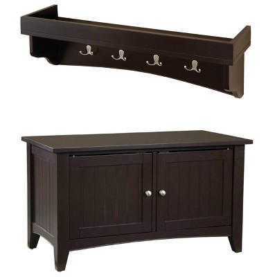 Shaker Cottage Tray Shelf Coat Hook with Cabinet Bench - Alaterre Furniture