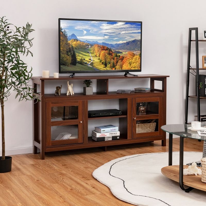 Costway 58'' TV Stand Entertainment Console Center W/ 2 Cabinets Up to 65'' Grey\Black\Walnut, 2 of 11
