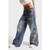 Mocamel Women's Wide - Leg Jeans, Distressed Denim with Yellow Floral Embroidery, High - Waisted Loose Fit Pants - 4 of 4