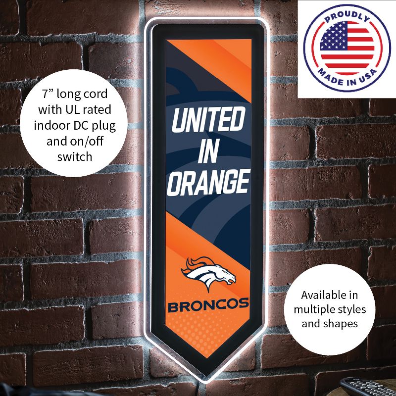 Evergreen Ultra-Thin Glazelight LED Wall Decor, Pennant, Denver Broncos- 9 x 23 Inches Made In USA, 5 of 7