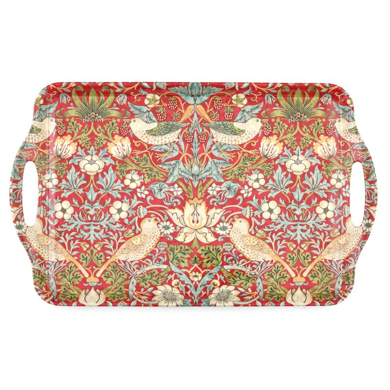 Pimpernel Morris and Co Strawberry Thief Red Melamine Handled Tray  - 19.25" x 11.5", 2 of 6