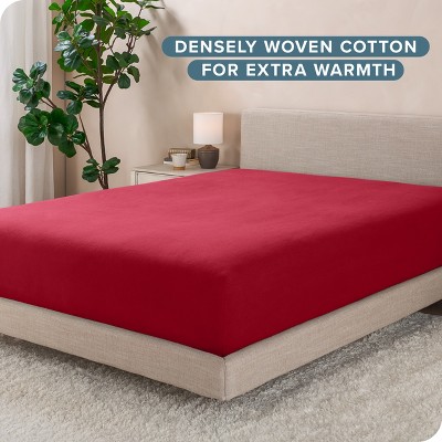 Queen Red Cotton Flannel Deep Pocket Fitted Sheet