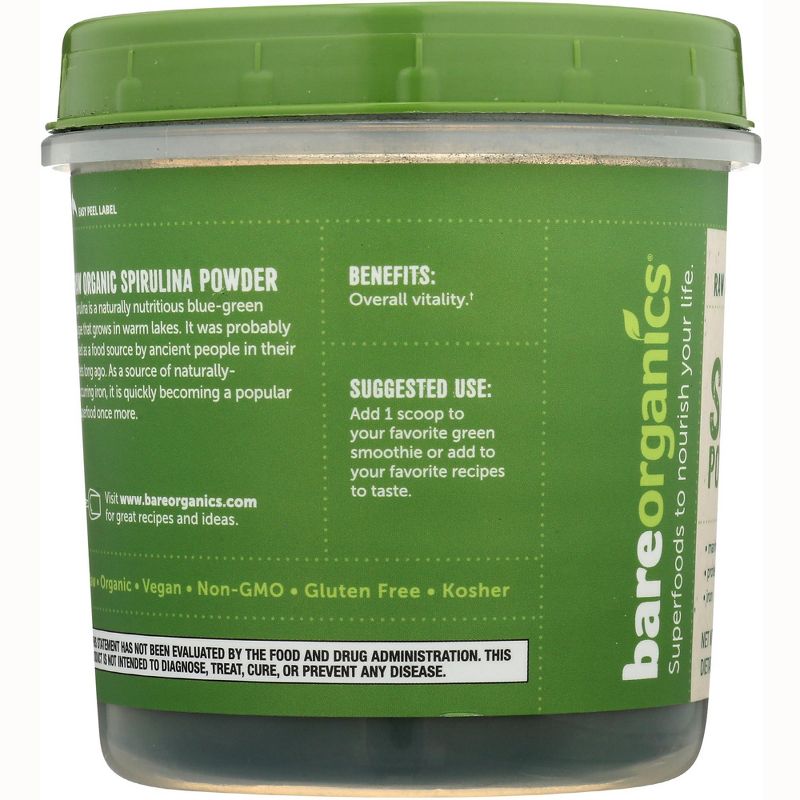 Bare Organics Greens And Superfood Supplements Raw Organic Spirulina Powder 8 oz, 4 of 5