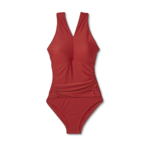 Women's Ring Crossover Ruched Full Coverage One Piece Swimsuit - Kona Sol™  Red Xl : Target