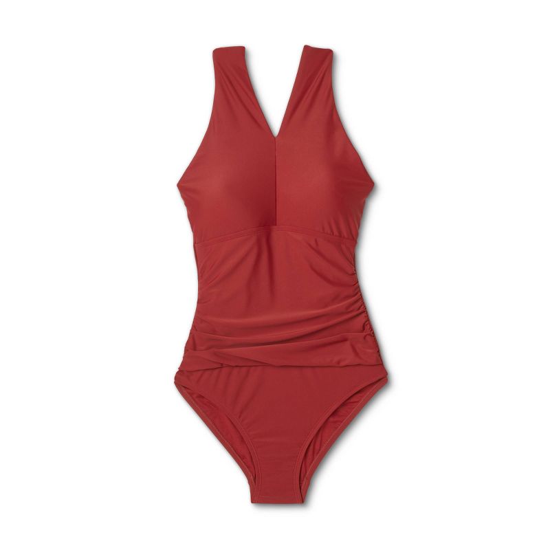Women's Ring Crossover Ruched Full Coverage One Piece Swimsuit - Kona Sol™ Red, 1 of 3