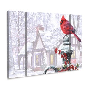 Trademark Fine Art-The Macneil Studio 'Cardinal on Gatepost' Multi Panel Art Set Large 3 Piece - 1 of 3