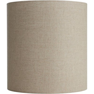 Springcrest 14" Top x 14" Bottom x 15" High x Lamp Shade Replacement Medium Tall Oatmeal Beige Drum Round Rustic Linen Fabric Spider Harp Finial